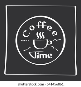 It s coffee time. Hand drawing poster with phrase decor elements. Typography card, image with lettering. Design elements