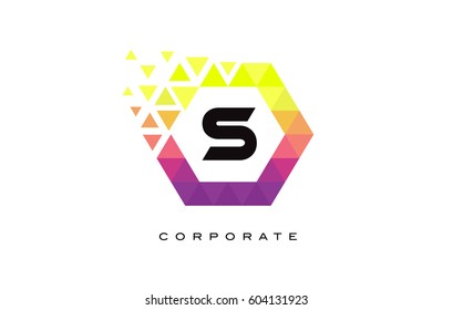 S Colorful Hexagon Shaped Letter Logo Design with Rainbow Mosaic Pattern.