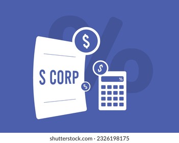 S corp concept - tax-efficient business structure for private corporations. Profits pass through to shareholders, taxed on personal income. Limited ownership, US citizenship requirement