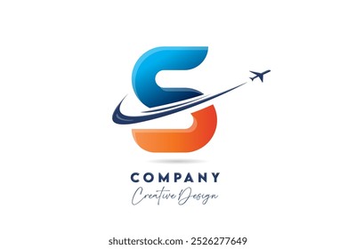 S carta corporativa alfabeto logotipo ícone design com plano de sopro adequado para uma empresa de viagens aéreas ou aeroespaciais ou negócios