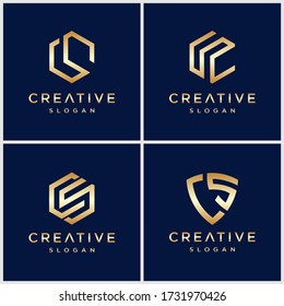 S CS letter gold logo design vector