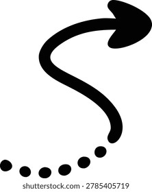 S curve arrow with dotted tail for winding path graphic direction progress interface application