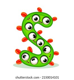 S, Cute Monster. English alphabet with funny monsters. Set of Monster funny cut aphabet with English letter. Colorful cartoon children Education, development of children detailed colorful Illustration