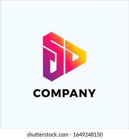 s d with sharp edge letter gradient color vector design template