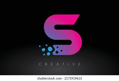 Diseño de logotipo de letra S con corte artístico creativo de burbujas en azul color púrpura ilustración vectorial