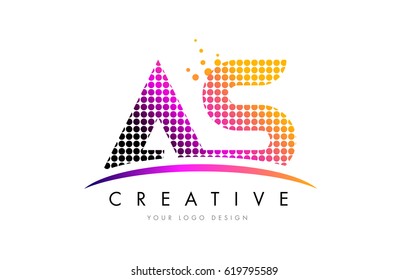 AS A S Dots Letter Logo Design with Magenta Bubble Circles and Swoosh