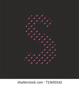 S dotted vector alphabet letter isolated on black background