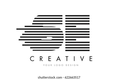 S E Zebra Letter Logo Design with Black and White Stripes Vector