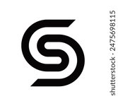 S emblem logodesign black and white spiral including S and D letters with stripes