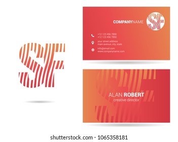S & F waves line joint logo design with business card template