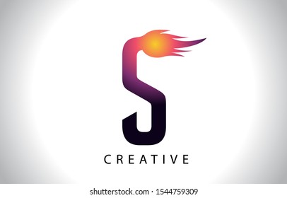 S Flame Letter Logo Icon Design With Fire Flame. Creative Look Vector Illustration in Purple Magenta Colors.