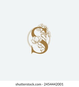 S Flower Logo Hochzeit Logo. Elegantes Monogramm. Illustration des Hochzeitsmonogramm-Logos mit Blumenrahmen. ausdrucken