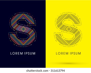 S ,Font , colorful light movement, designed using colorful line and black and white line, graphic vector.