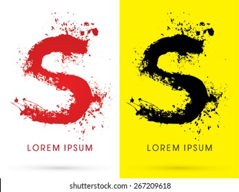S , font, concept blood and splash, designed using red and black  colors grunge brush, sign ,logo, symbol, icon, graphic, vector.