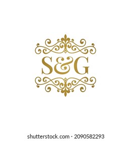 S G initials logo ornament gold. Letter SG wedding ampersand or business partner symbol.	