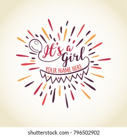 It s a Girl. Congratulation. Greeting card design. Vector Eps 10.