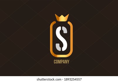 S golden king crown alphabet letter logo for company and corporate. Gold luxury design. Can be used as an icon for a brand or product