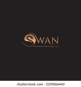 S golden Swan logo, goose or duck icon design vector in trendy and abstract luxury line outline style