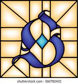 S - Gothic font, English alphabet, letter, vector illustration in stained glass window style