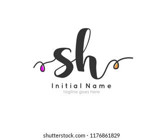 S H Initial handwriting for logo template vector with abstract line