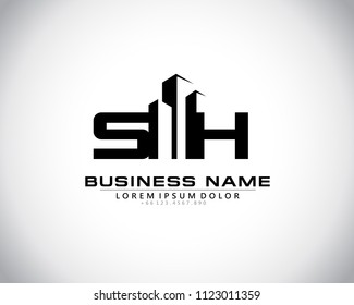 S H Initial logo concept with building template vector.