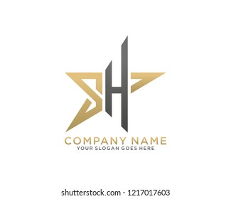 S H Initial logo concept with star template vector