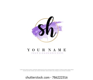 S H Initial water color logo template vector