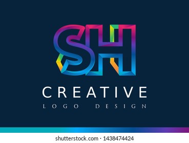 S H Logo. SH Letter Design Vector with Magenta blue and green yellow color