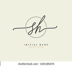 S H SH Beauty vector initial logo, handwriting logo of initial signature, wedding, fashion, jewerly, boutique, floral and botanical with creative template for any company or business.