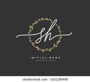 S H SH Beauty vector initial logo, handwriting logo of initial signature, wedding, fashion, jewerly, boutique, floral and botanical with creative template for any company or business.