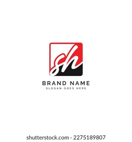 S, H, SH Initial letter handwritten and signature vector image template in square shape logo