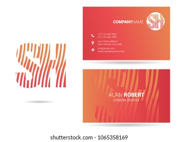 S & H waves line joint logo design with business card template