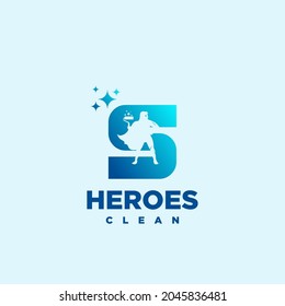 S héroe Letra inicial Servicio de limpieza Idea de logotipo moderno simple.