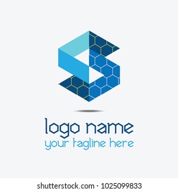 S hexa letter logo with blue colour 