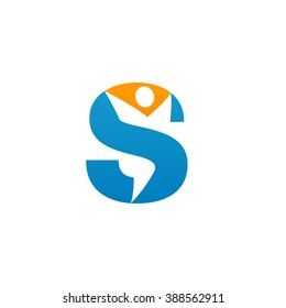 S initial alphabet letter logo with negative space swoosh man, orange blue