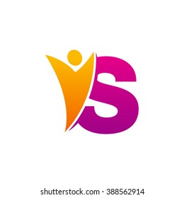 S initial alphabet letter logo with swoosh man, orange purple