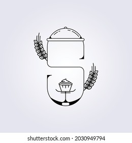 s initial of bakery logo bread wheat flour grain cake bar food vector illustration lettering font s design