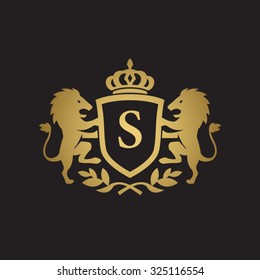 S initial business, clean luxury crest logo with lions