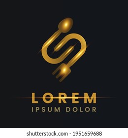 S initial with golden fork and spoon logo template