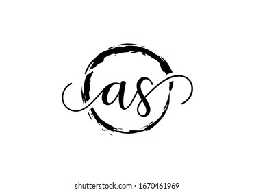 A and S Initial handwriting logo design with brush circle. handwritten logo for fashion, team, wedding, luxury logo.