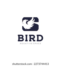 S Initial letter bird logo in simple minimalist negative space