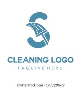 S Initial Letter Cleaning Service Simple Flat Modern Logo with Broom, Brush icon. Housecleaning, Maintenance Home Repair Business Brand. Home Clean Up Retail company