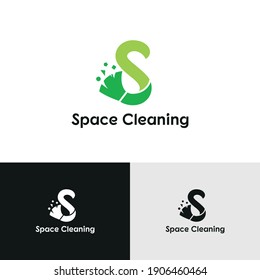 S letra inicial se combina con escoba para el servicio de limpieza, mantenimiento de la casa, reparación, limpieza, concepto de plantilla de vector de logotipo