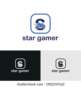 s initial letter with game console icon and pixel for gaming logo concept. game startup application