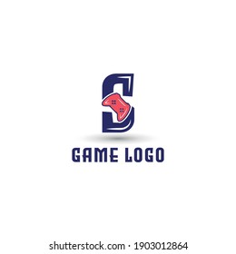 S initial letter with game console icon and pixel for gaming logo concept. game startup application