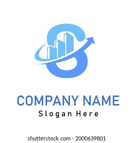 S Letra inicial Graph Idea de logotipo de crecimiento ascendente para finanzas, contable, gestión, comercialización, economía y logotipo de marca de la empresa