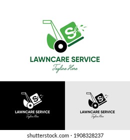 s Initial Letter with grass machine for Lawn Care, garden, maintenance and Landscape Logo Design Vector Template	