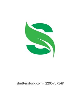 S Letra inicial con plantilla de vector de logotipo de hoja verde