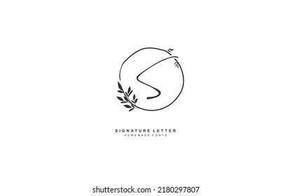S Initial letter handwriting and  signature logo. A concept with floral template element.