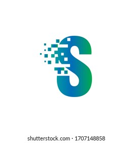 S Diseño de logotipo de carta inicial con píxeles digitales en colores degradados